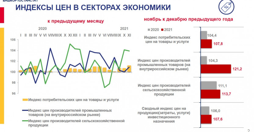 Об индексах цен в секторах экономики Республики Башкортостан за январь–ноябрь 2021 года